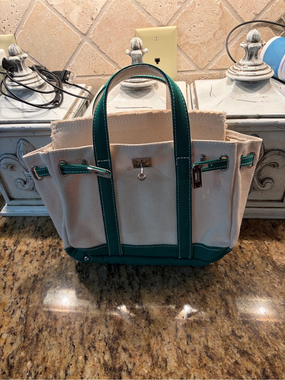Canvas Tote with Emerald Green Trim - Unbranded